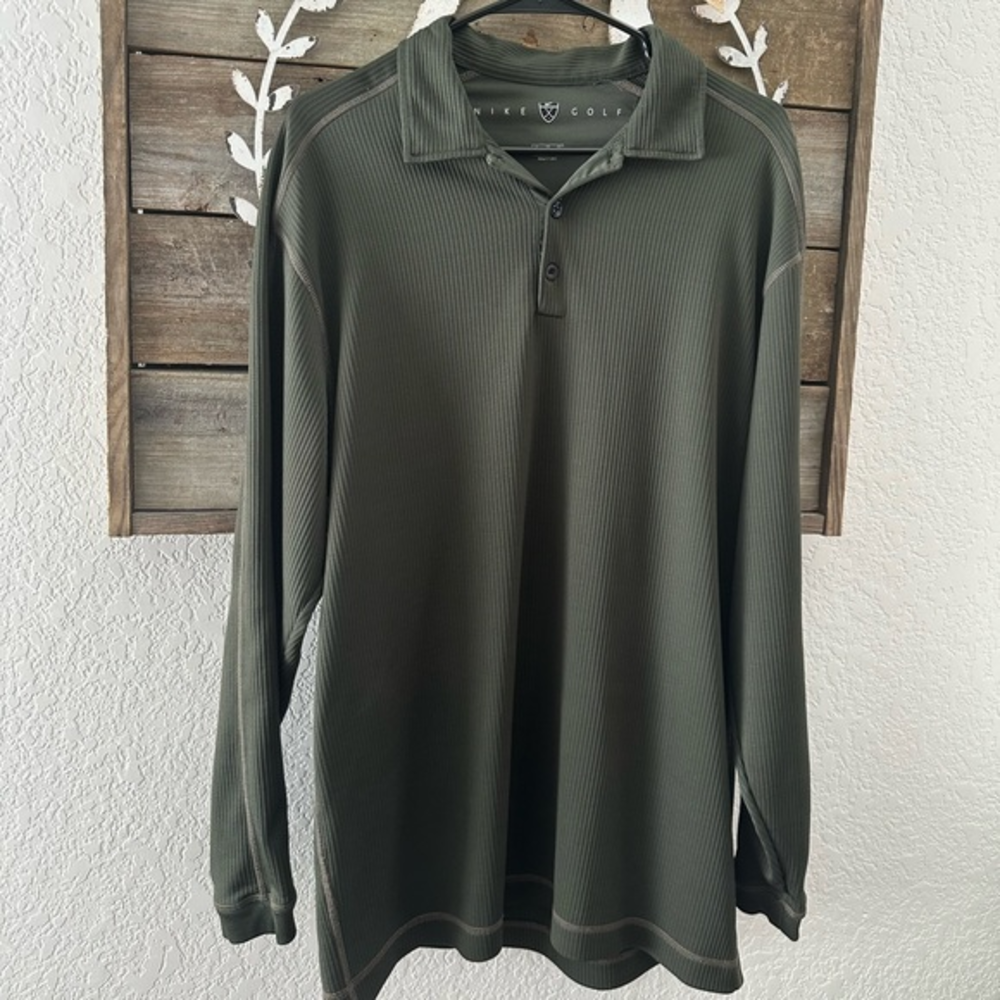 Nike Golf dark‎ green waffle knit long sleeve polo shirt men’s XL